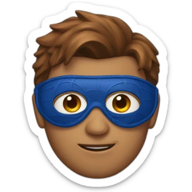 Moon emoji with brown hair wearing a spider-man mask sticker