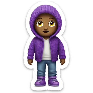 cute, cute robot-kid, in a knitted purple jacket.  sticker