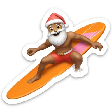 tan skin light pink santa claus surfing on an orange surf board sticker
