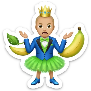 Angry blue banana wearing a sparkly lime green tuxedo and tutu sticker