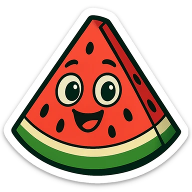 a smiling slice of watermelon with big eyes, vibrant toon style sticker