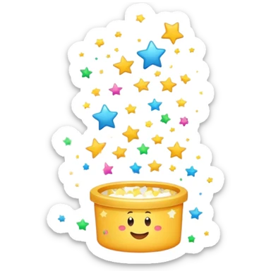 A playful cartoon-style progress bar filling up, with soft, rounded edges and a bubbly animation effect. As it reaches the max level, small stars or confetti pop out, making it feel fun and engaging sticker