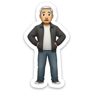 middle aged asian man sad standing full body sticker