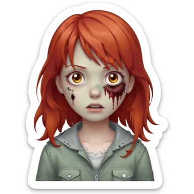 Uma zumbi garota com cabelo vermelho ondulado, medio e franja reta sticker