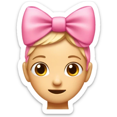 shy blushing emoji with pink bow on head sticker