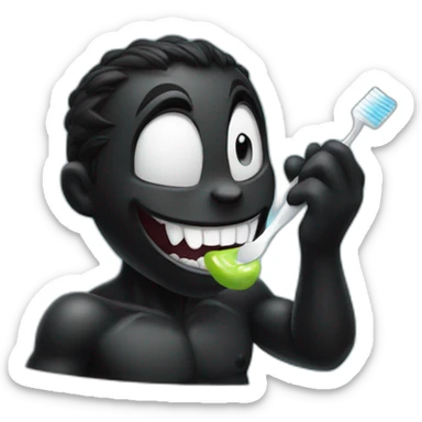 All black Venom brushing his teeth carefully sticker