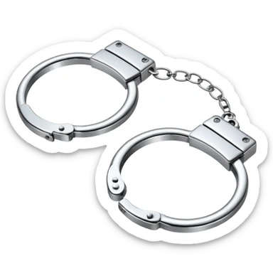A pair of elegant handcuffs emoji made of silver chrome, smooth rounded design, glossy metallic reflections, luxury fetish aesthetic, minimal iOS emoji style, centered, clean white background sticker