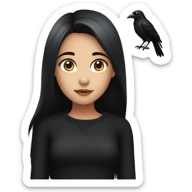 dark hair and eyes with black clothes girl with a crow sticker