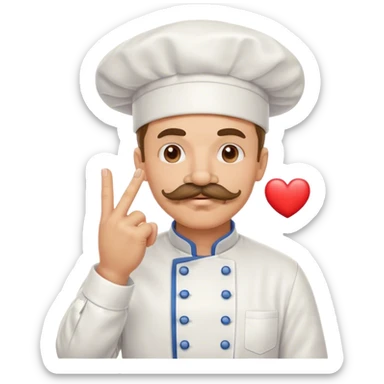 Mustachioed chef kissing his pinched fingers with a heart emoji sticker