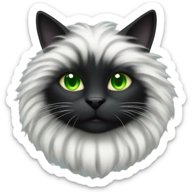 fluffy black cat with green eyes and grey stripes sticker
