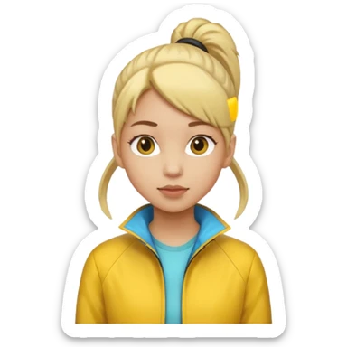 girl with yellow jacket, pony tail. sticker