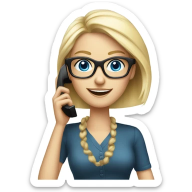 Elegant real blonde girl with glasses happy blue eyes talking on a phone  sticker