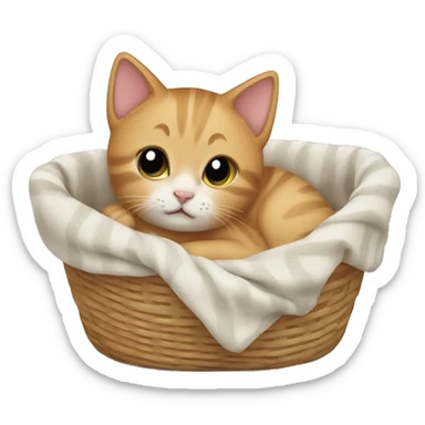 Kitten curled up in a basket sticker