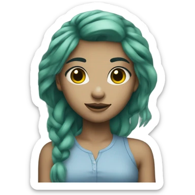pretty girl with greenish blueish hair that’s very very dark and beautiful face and body sticker