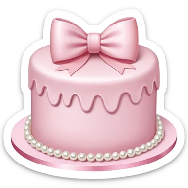 light pink cake decorated with pearls and a light pink bow on top sticker