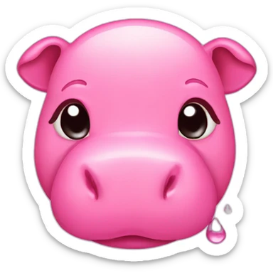 crying pink hippos with tear drops from eyes sticker