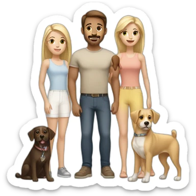 8 person brunette family with 2 blondes and 2 dogs sticker