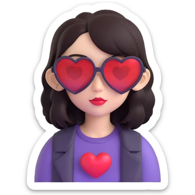 emo girl with heart-shaped sunglasses, dark hair, mysterious vibe sticker