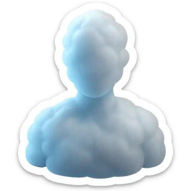 shoulder up, person made of white fluffy clouds, front view, matte glass style sticker