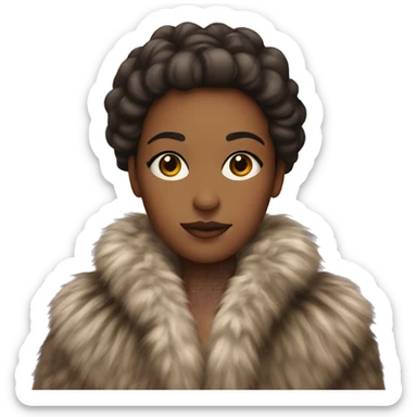 british female with a furcoat and makeup sticker