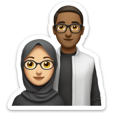 A brune couple wearing glassand the girl wearing hijab sticker