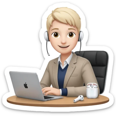 video meeting via laptop smiling person with airpods  sticker