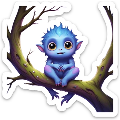 3D, create an image of a cartoon monster with big eyes sitting on a tree branch, thomas kinkade and paul lehr, pixar cute character design, by Anne Stokes, splashes of neon galaxies, adorably cute, drew struzan inspiration, 2019, by Wojciech Korneli Stattler, beautiful mattepainting sticker