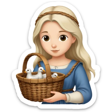 girl carrying wicker basket with turtledoves, medieval age sticker