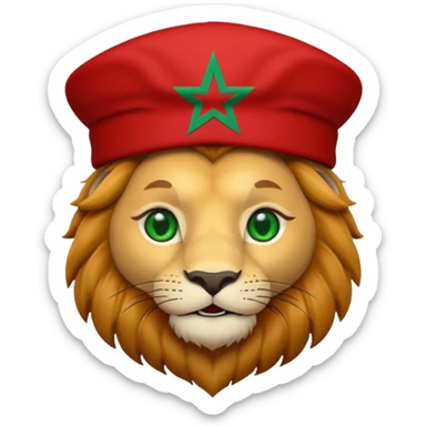Cute lion emoji face wearing a fez with same flag morocco color sticker
