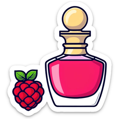 AVON women's perfume bottle next to a red raspberry bottle sticker