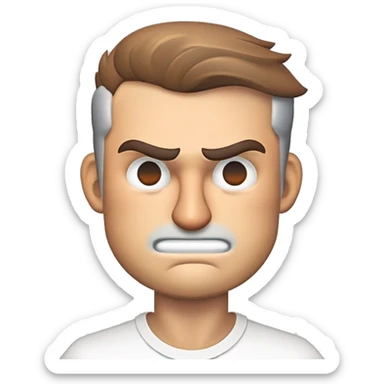 Angry CFO - light brown hair, light grey eyes, wearing white t-shirt, no facial hair sticker