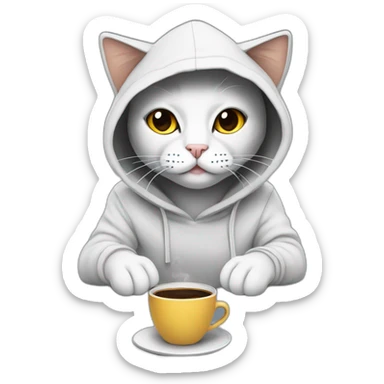 cat with hoodie coffee and laptop sticker