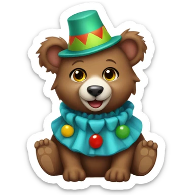 Brown baby bear. Wearing jester collar and a clown hat.  sticker