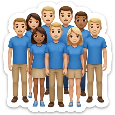 emoji siete personas cuerpo completo hombres y mujeres con camisa azul sticker