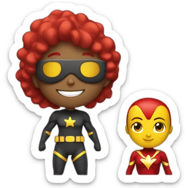 Guy and girl super hero with #004c92 color ans red ans yellow sticker