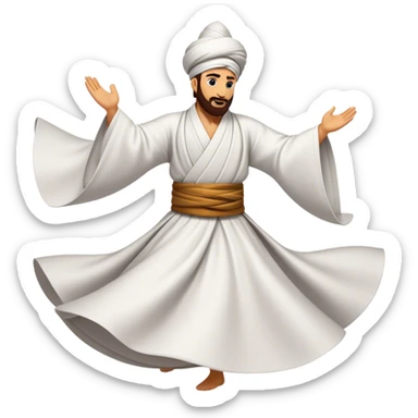 Cinematic Realistic Whirling Dervish Dance Emoji, depicted as a mesmerizing traditional Sufi dance scene with flowing robes and dynamic movement, rendered with vibrant textures and swirling mystical lighting that captures its spiritual energy. sticker
