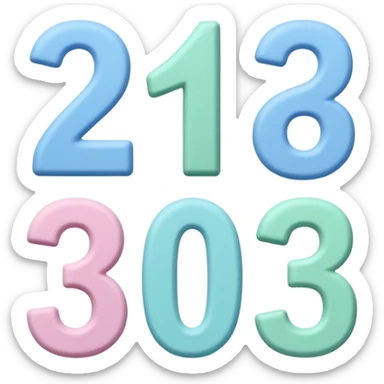 Numbers 1, 2, 3 in pastel colors (pink, blue, green), Pixar-style 3D, hand-drawn texture, soft shadow, transparent background sticker