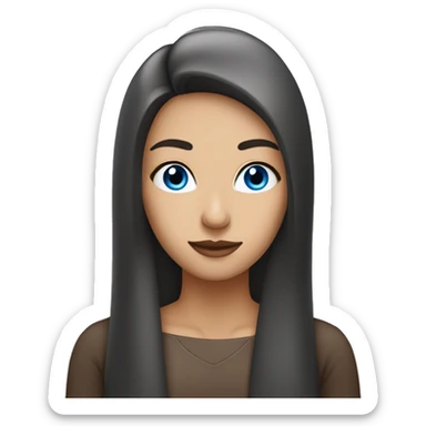 lady with blue eyes and dark brown long straight hair and a mole under her nose on the left sticker