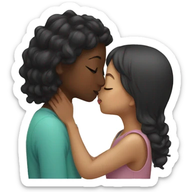black girl kissing asian girl  sticker
