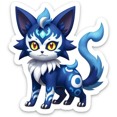 Shiny Evil mExotic Badass Colorful Ethereal Royal Mysterious Gothic Meowstic-Zorua-Litten-Noibat-Pokémon-Fakémon-hybrid-creature (full body) with random pattern-markings sticker