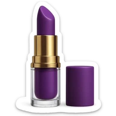 Create a realistic lipstick emoji with a transparent case and purple lipstick. The image should have no background and be in a photorealistic style. sticker