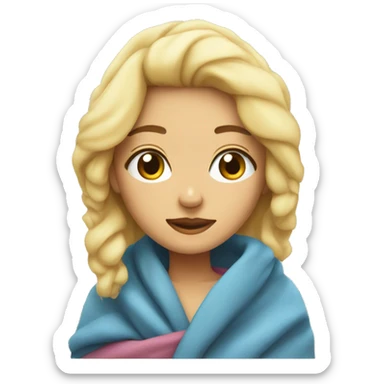 Blonde girl wrapped in blanket cozy sticker