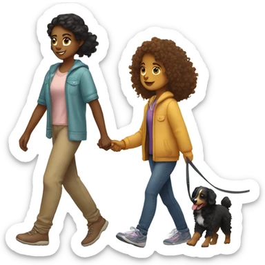 girl walking a poodle and an australian shepard  sticker