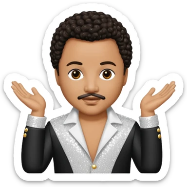 Howard Hewett with dark brown jeri curl hair, white sequin outfit sticker