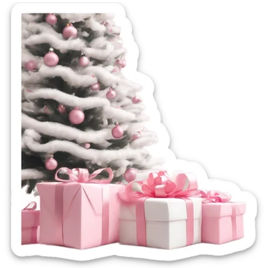 Light pink Christmas gifts under a white Christmas tree  sticker