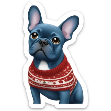 Blue French bulldog Christmas sweater  sticker