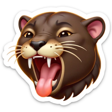 Cinematic Cute Yawning Panther Portrait Emoji, Head tilted slightly with a dramatic, wide-open yawn, showcasing a sleek, shadowy form with drowsy, half-closed eyes and a relaxed, open expression, Simplified yet irresistibly adorable features, highly detailed, glowing with a soft, cozy dark glow, high shine, relaxed yet expressive, stylized with a dash of whimsical elegance, soft glowing outline, capturing the essence of a drowsy yet affectionate jungle guardian that appears ready to stretch out for a nap! sticker