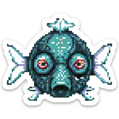 dead fish head logo with X eyes and a bone, fish head separated from body sticker