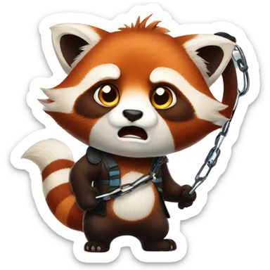 angry red panda holding a leash sticker