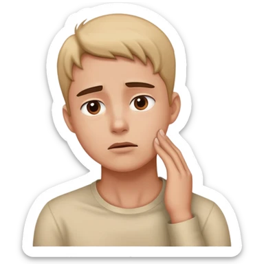 person touching their neck with a concerned look sticker